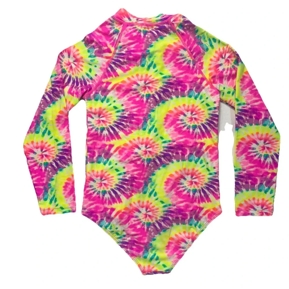 Limited Too Girls Tie Dye One Piece Rash Guard Swimsuit Size 10/12 UPF‎